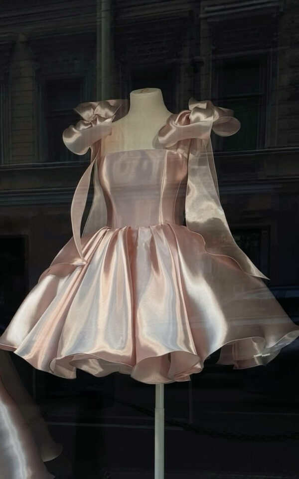 Ball Gown Spaghetti Straps Satin Short Mini Formal 8Th Grade Homecoming Dress Birthday Outfits - Zhaelle formal gown