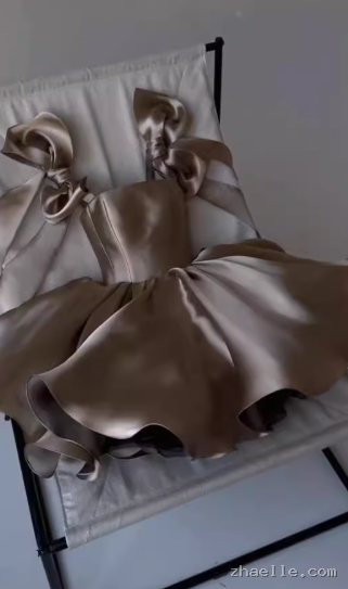 Ball Gown Spaghetti Straps Satin Short Mini Formal 8Th Grade Homecoming Dress Birthday Outfits - Zhaelle formal gown