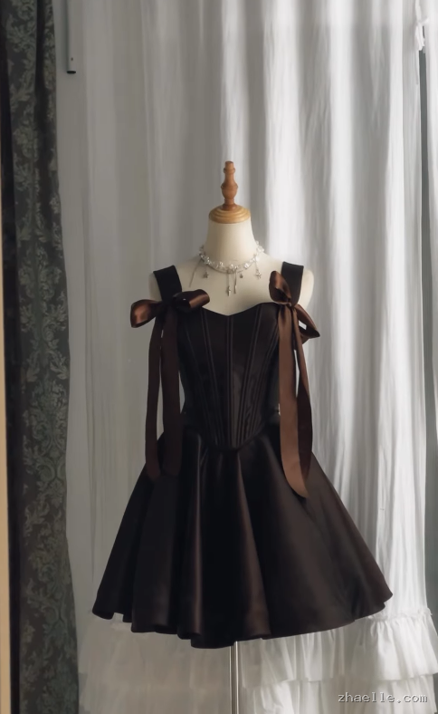 Brown A Line Short Homecoming Dress Straps Satin Cocktail Dresses - Zhaelle formal gown