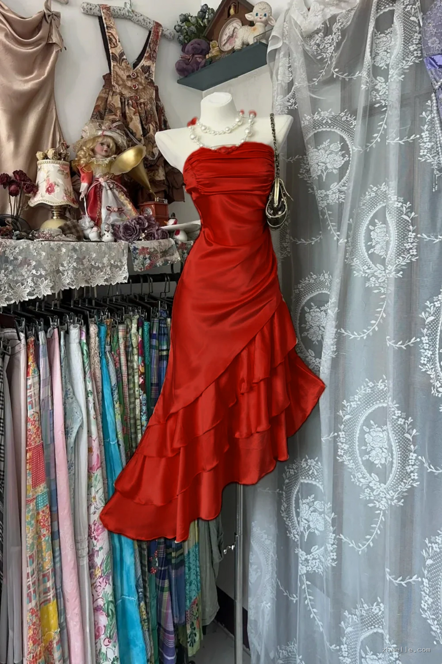 Champagne Short Ruffle Satin Homecoming Dress Birthday Dress Asymmetric - Zhaelle formal gown