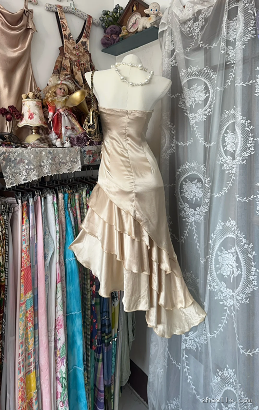 Champagne Strapless Satin Asymmetrical Maxi Ball Gown - Zhaelle formal gown