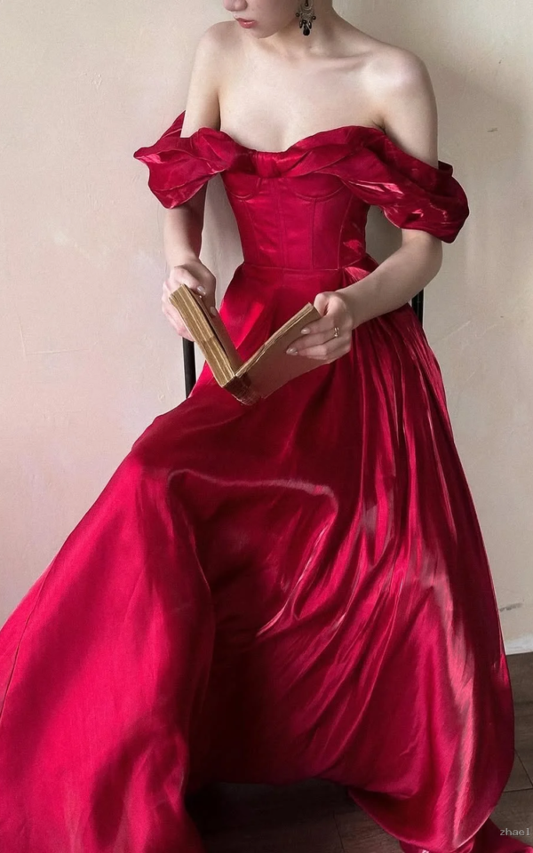 Classy A Line Party Dress Outfits Off the Shoulder Satin Long Prom Dress - Zhaelle formal gown