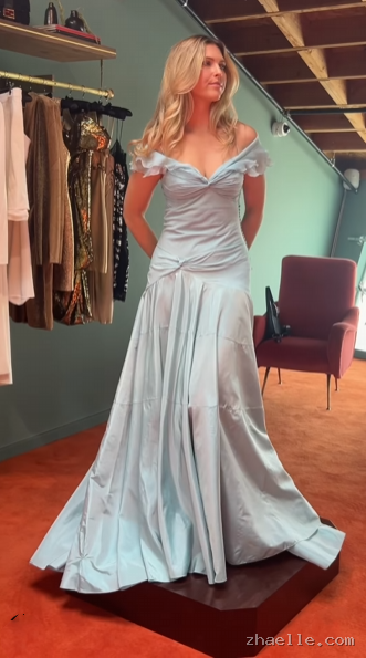 Classy Mermaid Off The Shoulder Light Blue Evening Dress Prom Birthday Dresses - Zhaelle formal gown