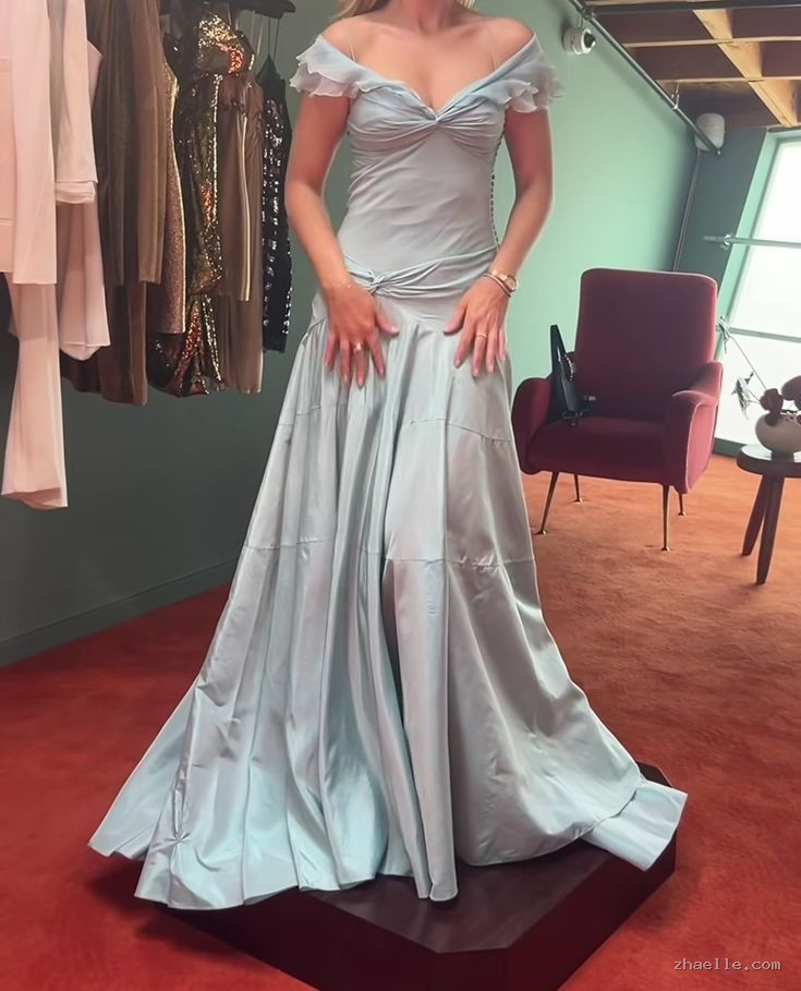 Classy Mermaid Off The Shoulder Light Blue Evening Dress Prom Birthday Dresses - Zhaelle formal gown