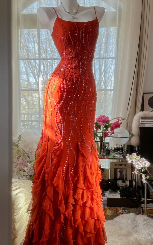 Designers Beaded Prom Dress Long Cascade Ruffled Evening Gown - Zhaelle formal gown