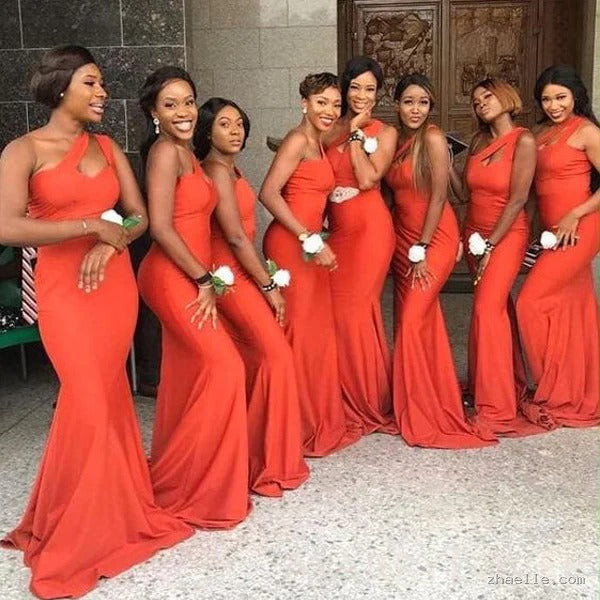 Elegant One Shoulder Bridesmaid Dresses Long Mermaid Maid of Honor Gown - Zhaelle formal gown