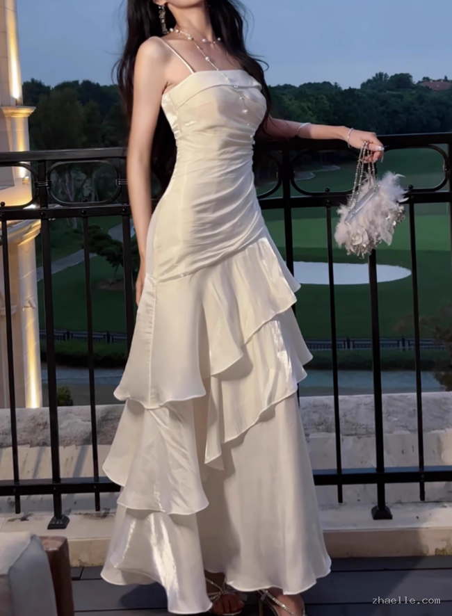 Fairytale Prom Dresses Tiered Ruffles Maxi Dress Spaghetti Straps Layered Ruffle - Zhaelle formal gown