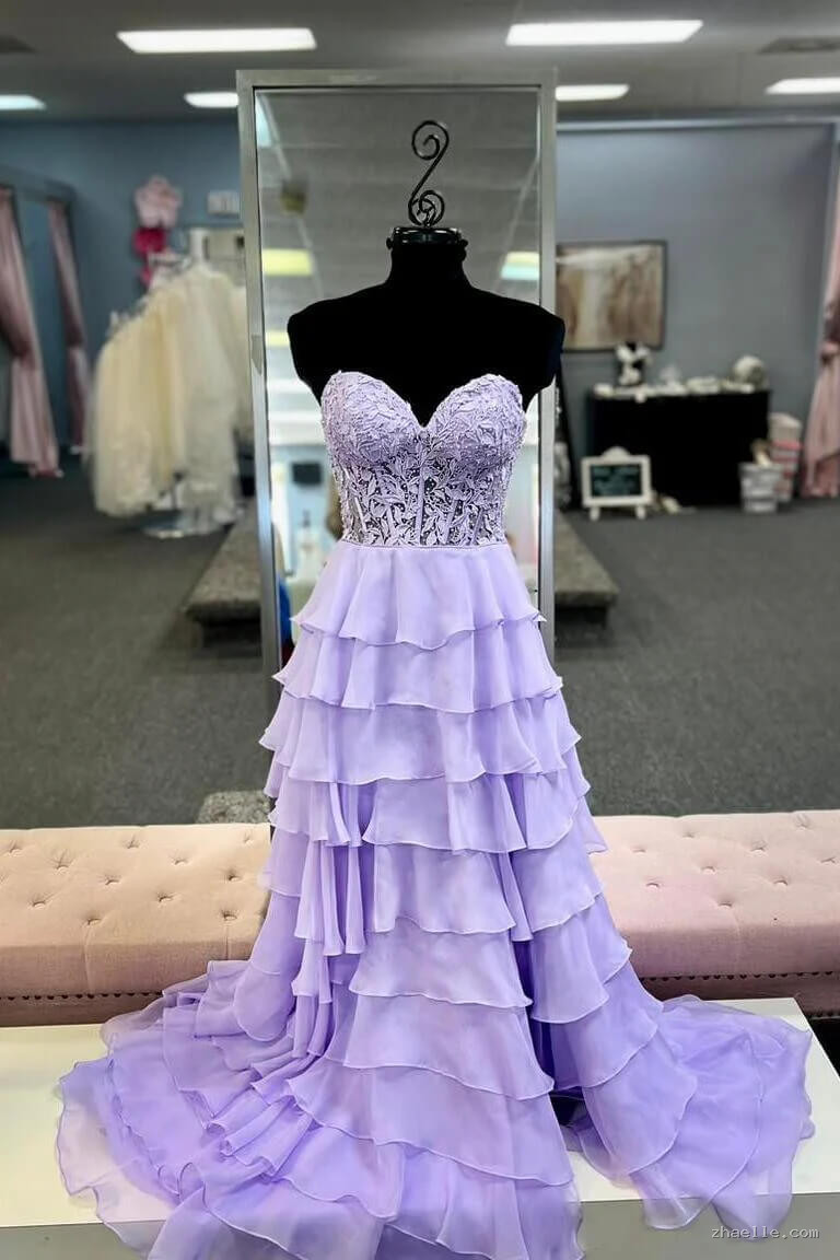 Fancy Yellow Prom Dress Tiered Chiffon Ball Dresses Long - Zhaelle formal gown