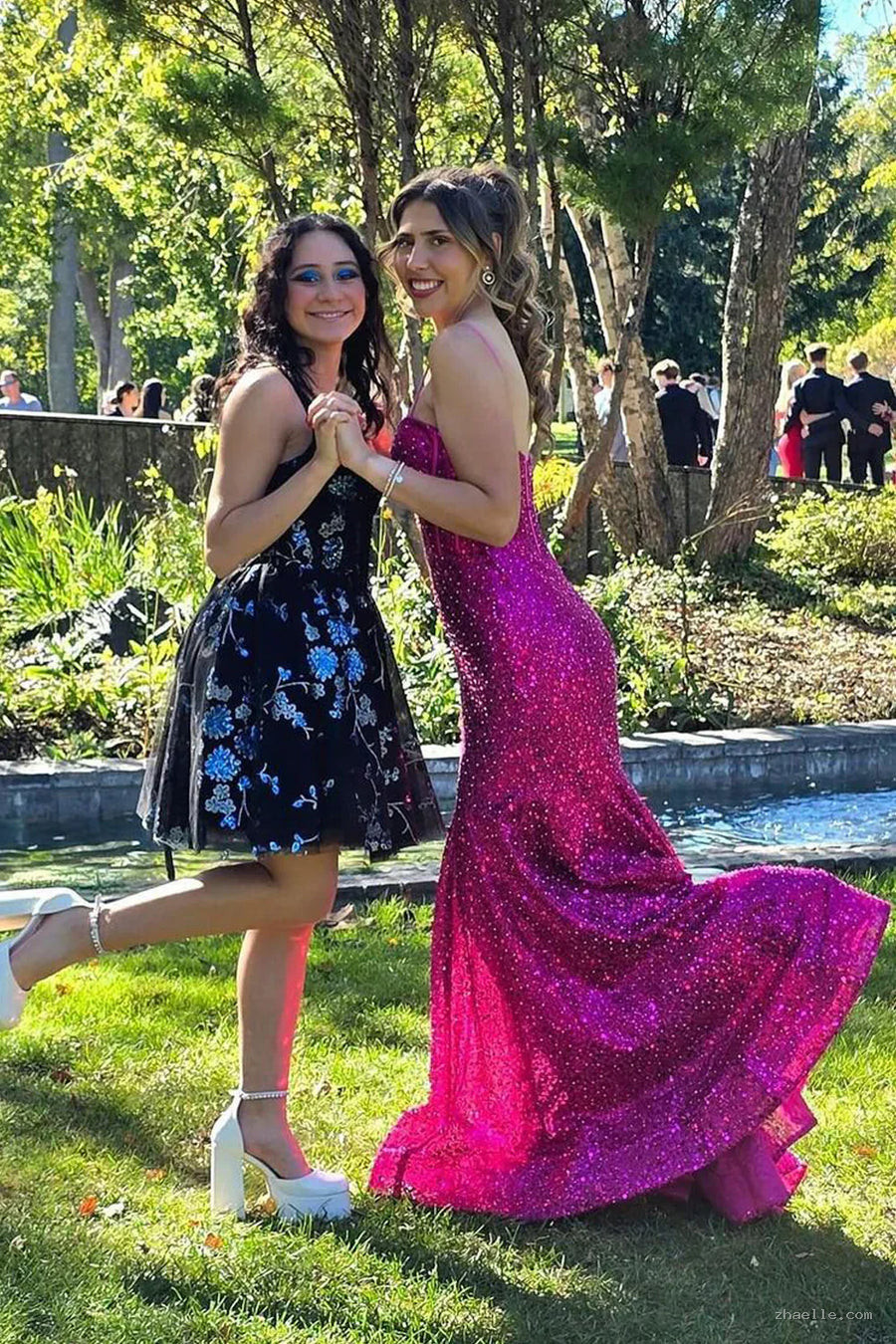 Glitter Blue Prom Formal Dress Long Mermaid Straps Holiday Dresses - Zhaelle formal gown