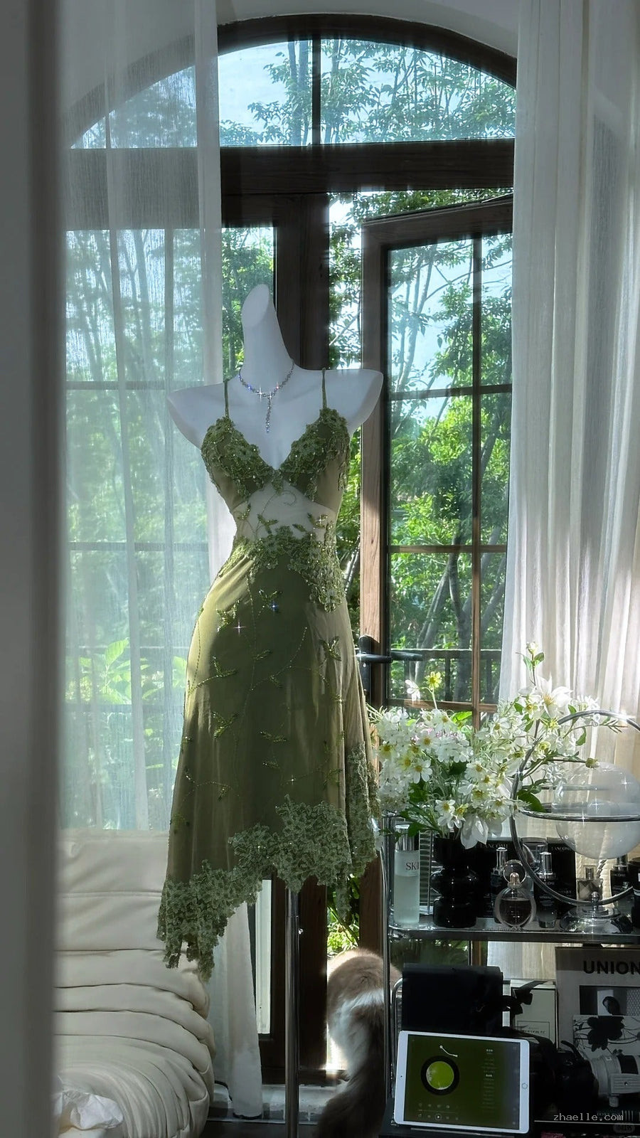 Green Lace Applique Homecoming Dresses Short Prom Dresses - Zhaelle formal gown