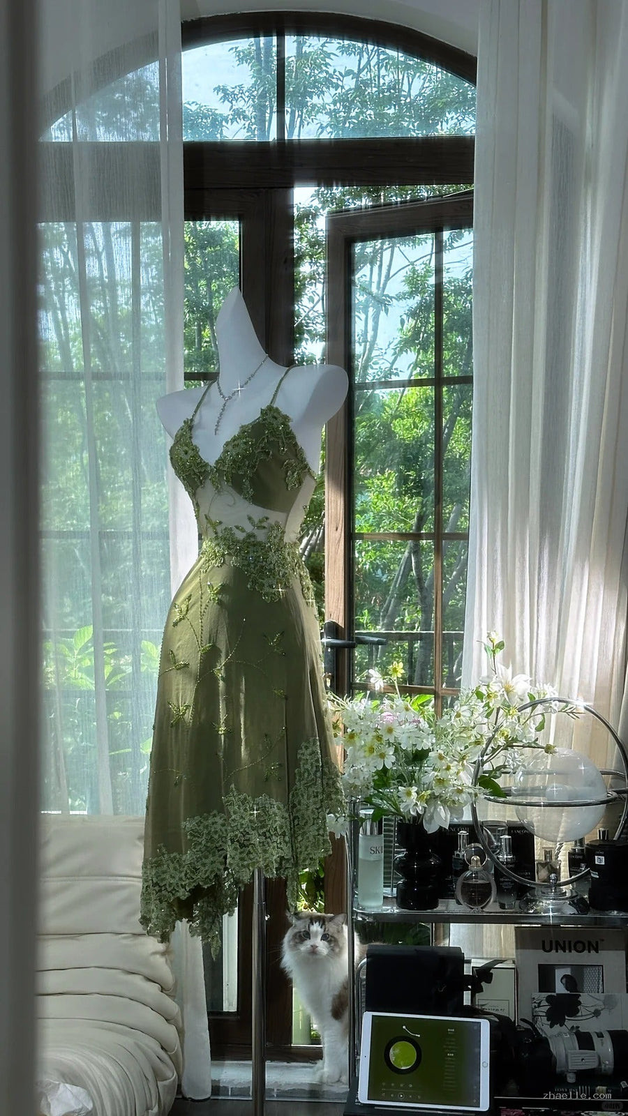 Green Lace Applique Homecoming Dresses Short Prom Dresses - Zhaelle formal gown