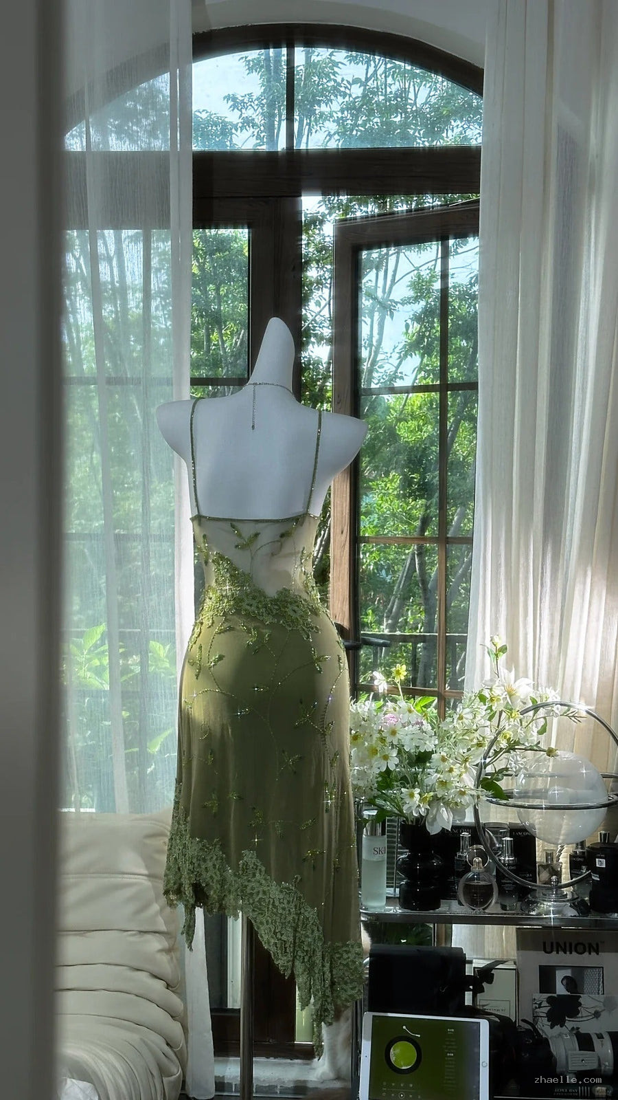 Green Lace Applique Homecoming Dresses Short Prom Dresses - Zhaelle formal gown