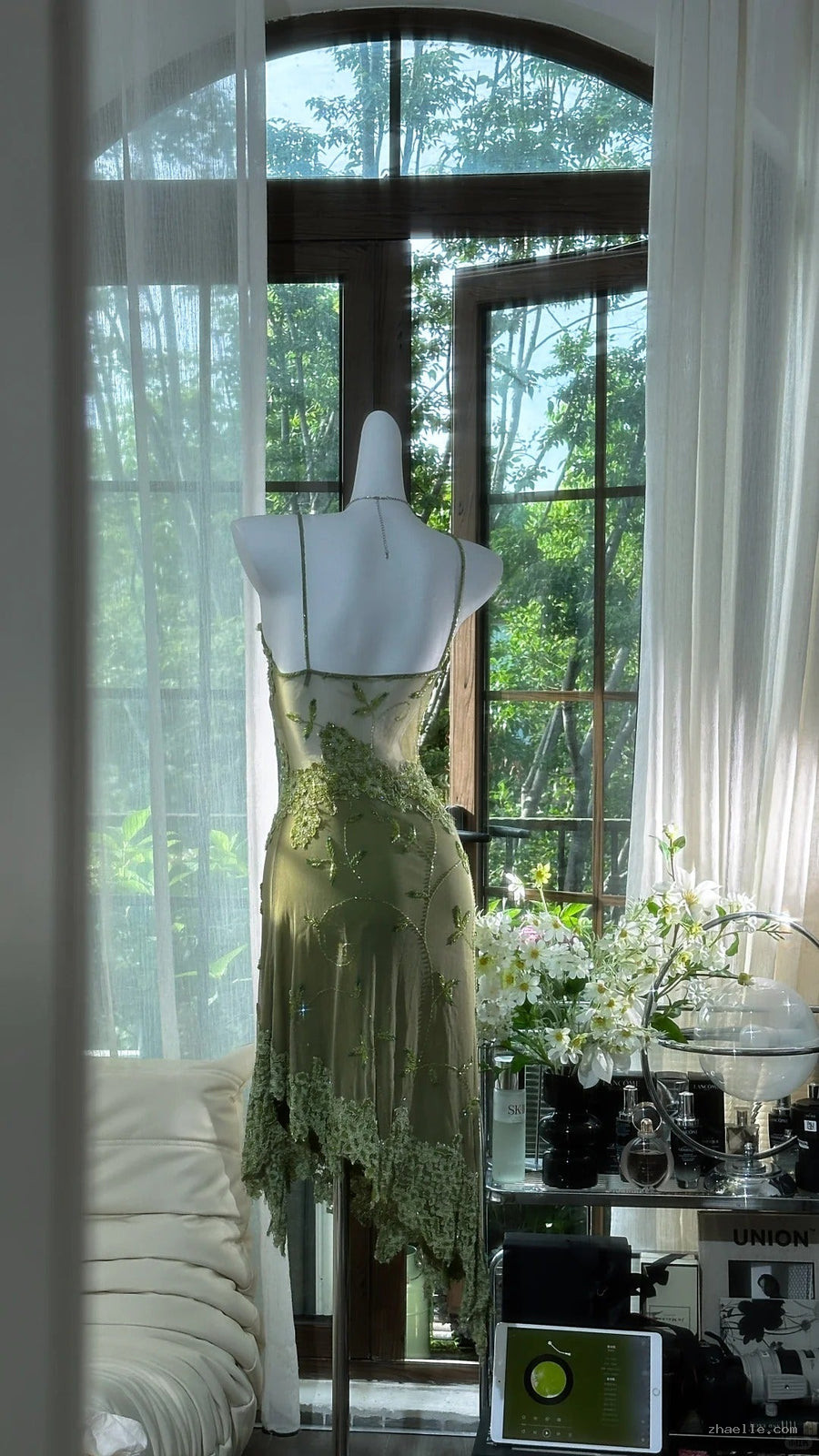 Green Lace Applique Homecoming Dresses Short Prom Dresses - Zhaelle formal gown