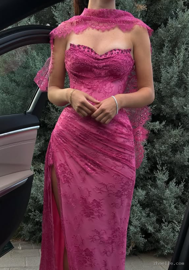 High Slit Lace Prom Dresses Mermaid Dress for Formal Occasion - Zhaelle formal gown