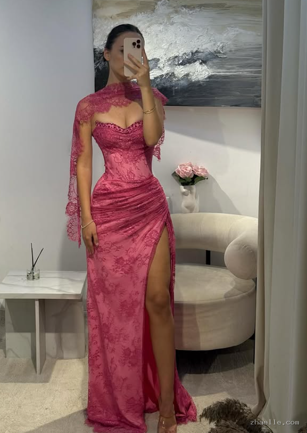 High Slit Lace Prom Dresses Mermaid Dress for Formal Occasion - Zhaelle formal gown