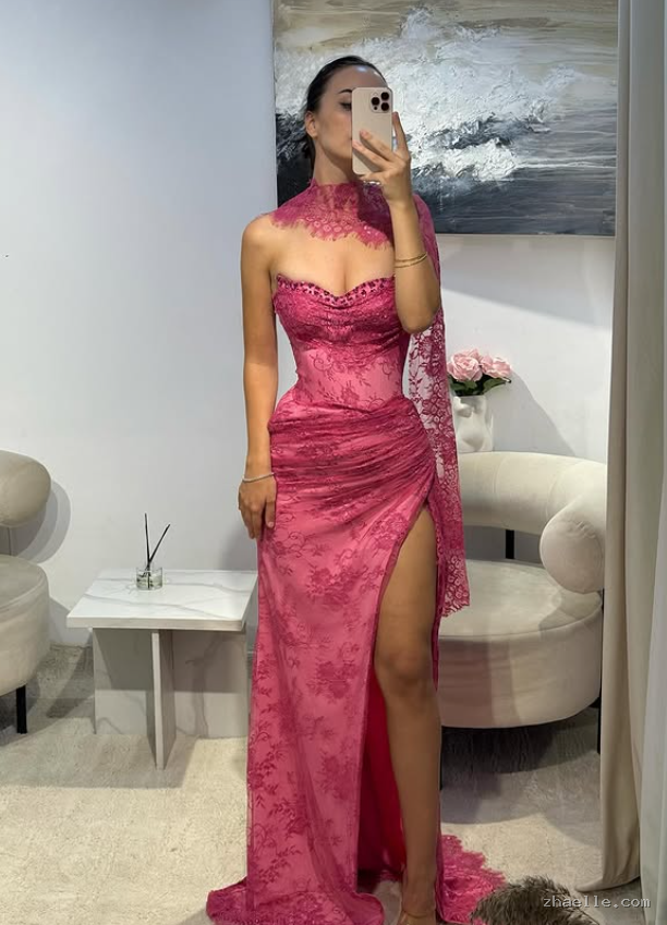 High Slit Lace Prom Dresses Mermaid Dress for Formal Occasion - Zhaelle formal gown