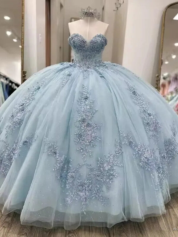 Light Blue Quinceanera Dress Lace Vestidos de 15 Anos Birthday Party Princess Ball Gowns - Zhaelle formal gown