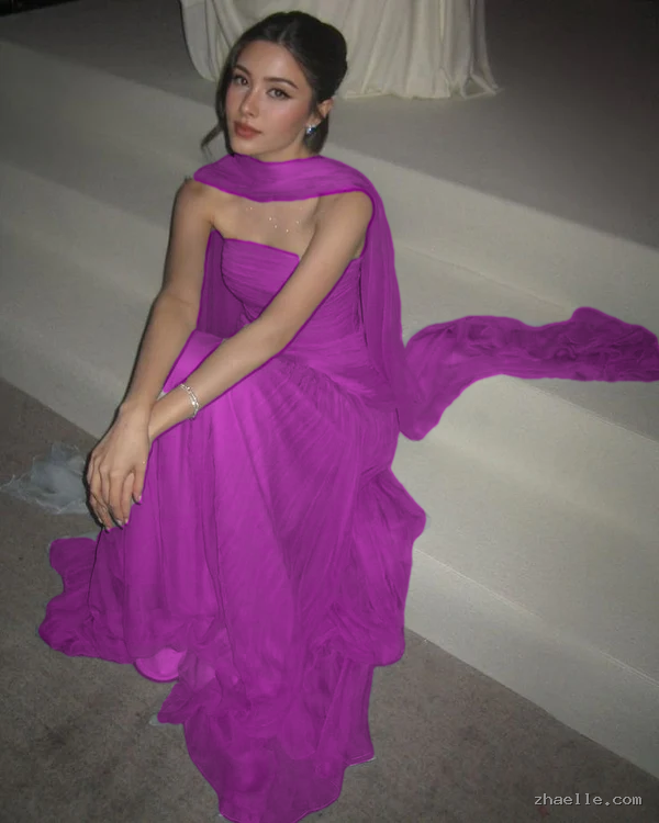 Long Prom Dresses Strapless A-Line Tulle Formal Occasion Dress Elegant - Zhaelle formal gown