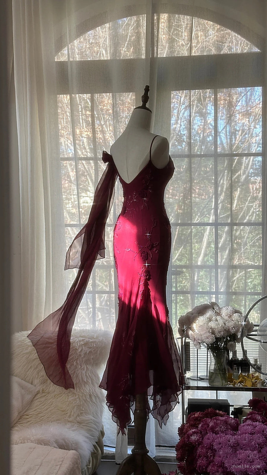 Mermaid Spaghetti Straps Burgundy Chiffon Prom Dresses Inspiration Trending Evening Gowns Formal Party - Zhaelle formal gown