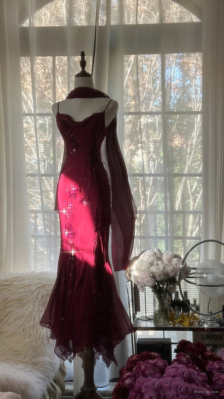 Mermaid Spaghetti Straps Burgundy Chiffon Prom Dresses Inspiration Trending Evening Gowns Formal Party - Zhaelle formal gown