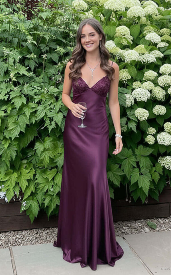 Modest Purple Mermaid Formal Dresses Straps Open Back Party Event Dress - Zhaelle formal gown