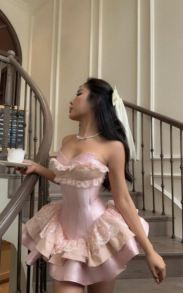Princess Pink Sweetheart Satin A-Line 17th Birthday Dress Prom Outfit - Zhaelle formal gown