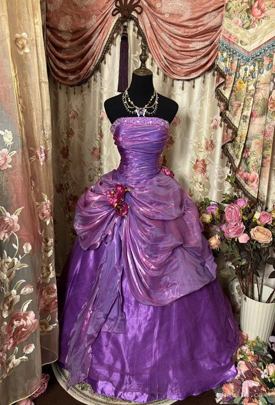Purple Strapless Prom Dress Ball Gown Quinceanera Dresses - Zhaelle formal gown
