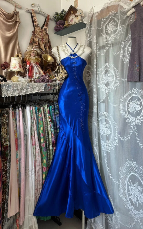Royal Blue Mermaid Long Prom Dresses Open Back Satin Formal Occasions - Zhaelle formal gown