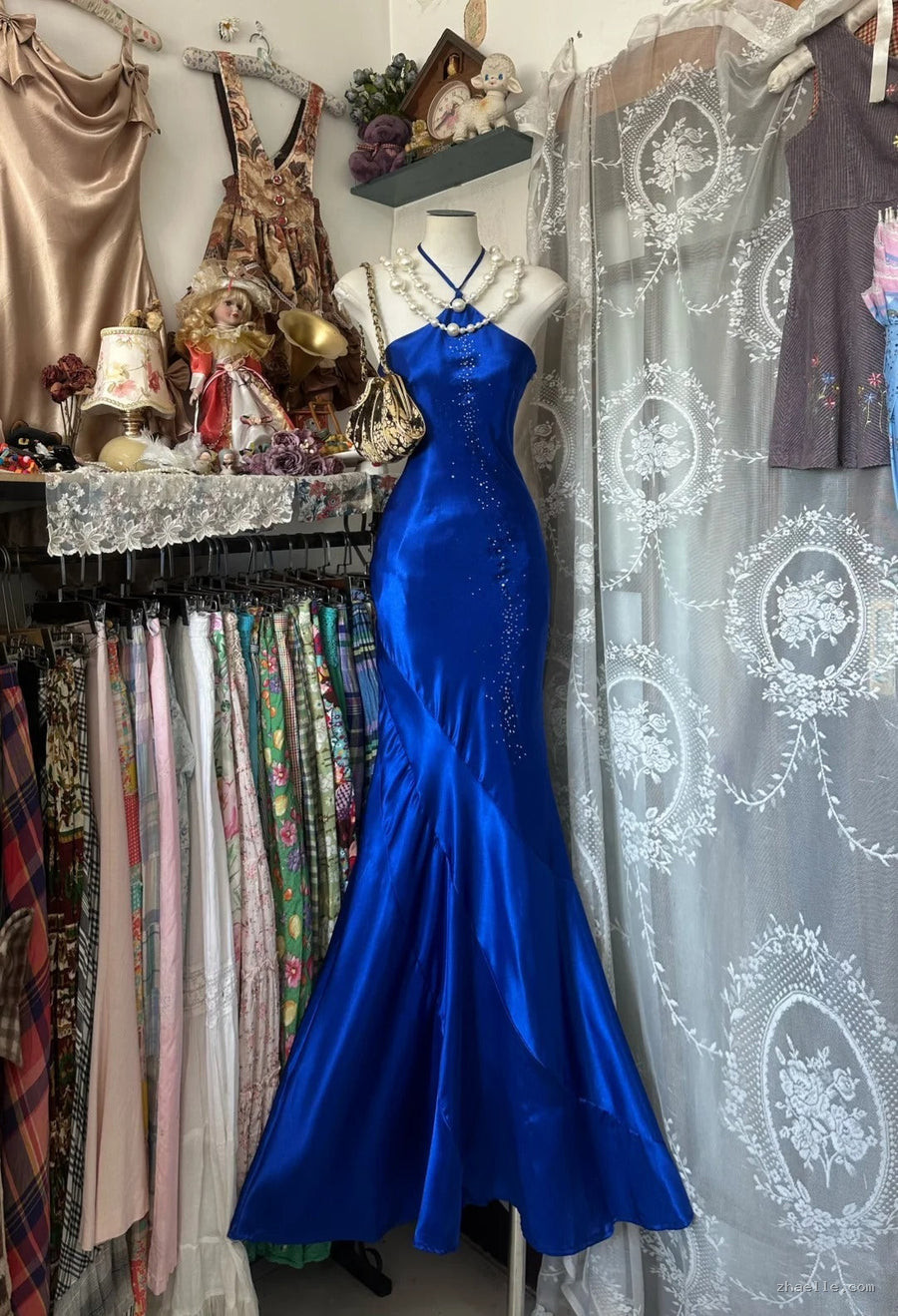 Royal Blue Mermaid Long Prom Dresses Open Back Satin Formal Occasions - Zhaelle formal gown