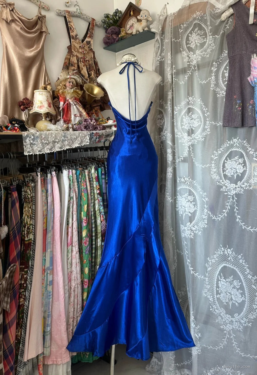 Royal Blue Mermaid Long Prom Dresses Open Back Satin Formal Occasions - Zhaelle formal gown