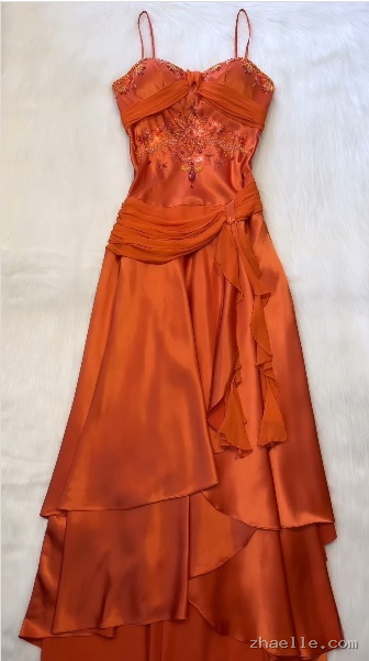 Spaghetti Straps Long Orange Party Dress Satin Evening Gown - Zhaelle formal gown