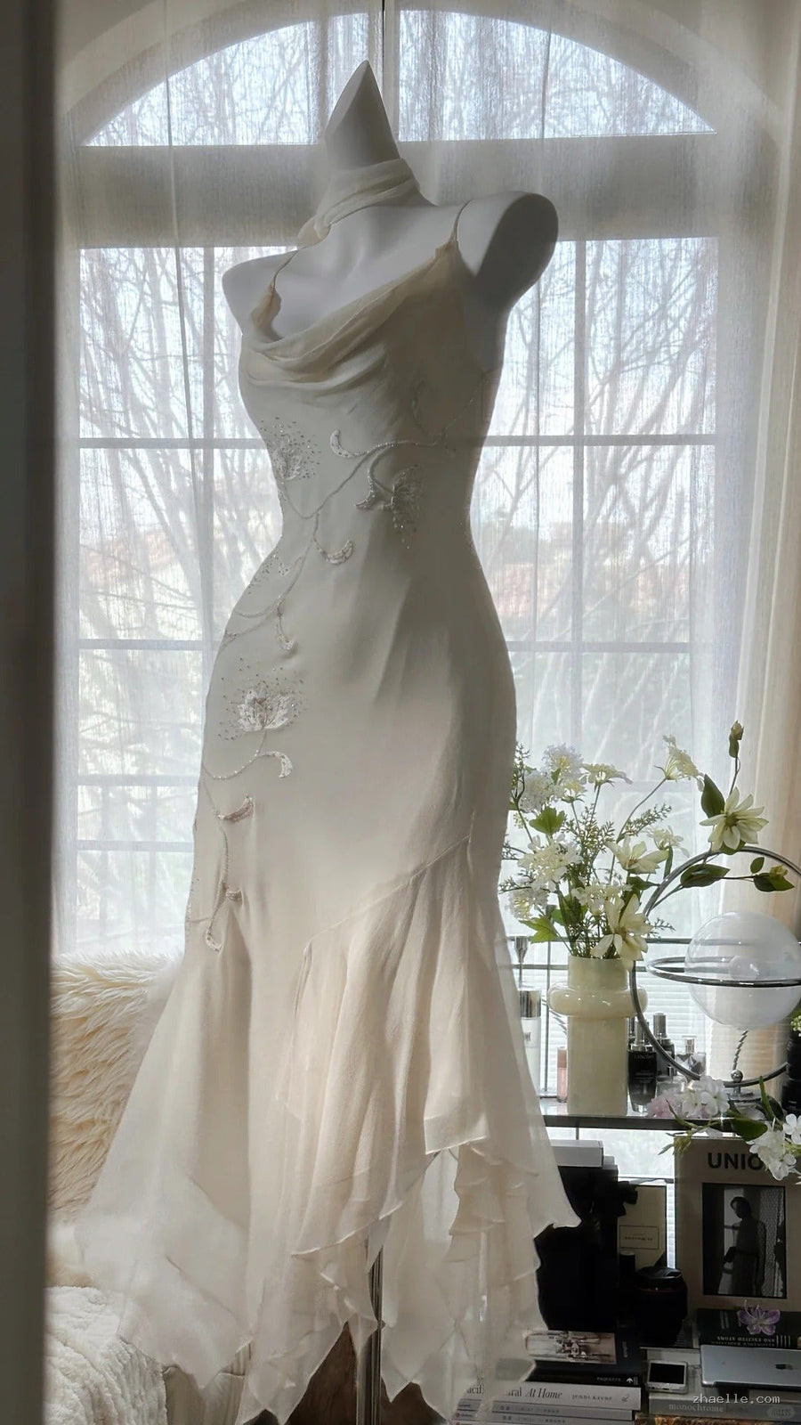 Spaghetti Straps Mermaid Dress Chiffon Party Gowns - Zhaelle formal gown