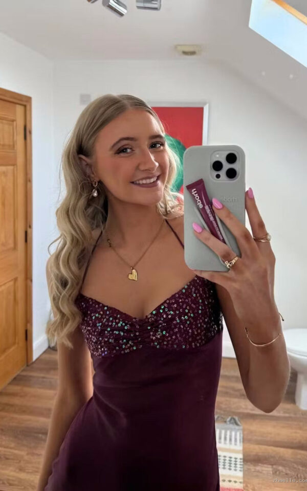 Spaghetti Straps Purple A-line Short Dress with Sequins Open Back - Zhaelle formal gown