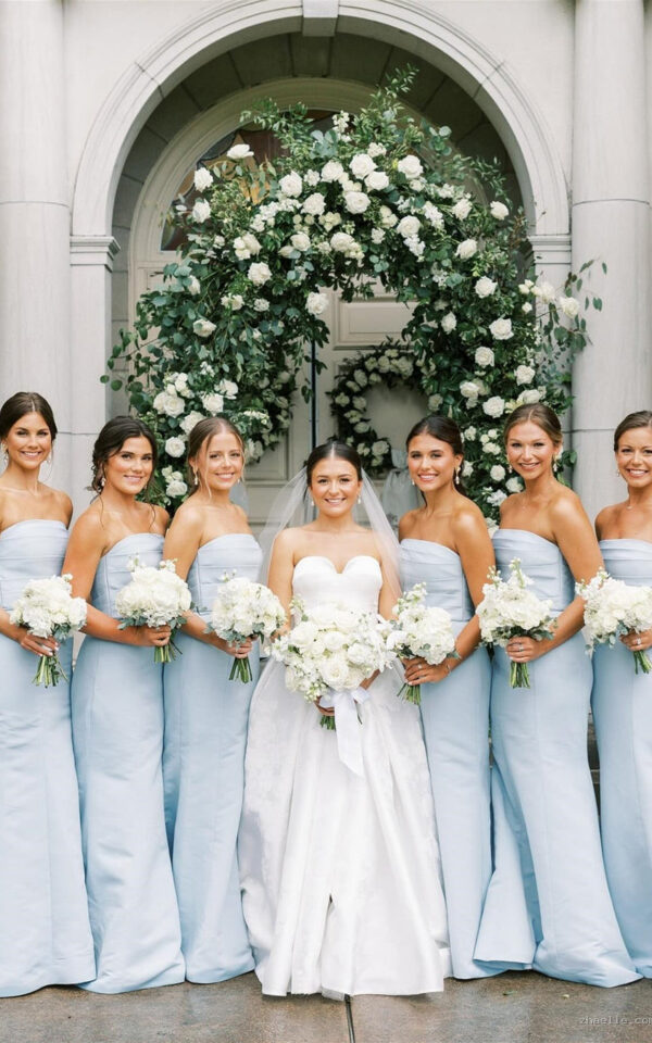 Strapless Ice Blue Pleated Mermaid Bridesmaid Dress Long - Zhaelle formal gown
