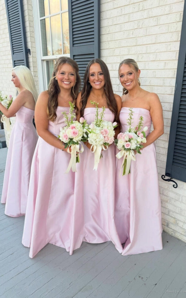 Strapless Light Pink Bridesmaid Dress with Pockets - Zhaelle formal gown