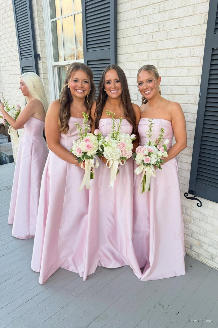 Strapless Light Pink Bridesmaid Dress with Pockets - Zhaelle formal gown