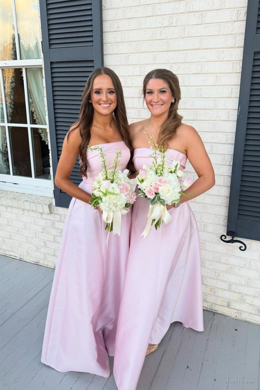 Strapless Light Pink Bridesmaid Dress with Pockets - Zhaelle formal gown