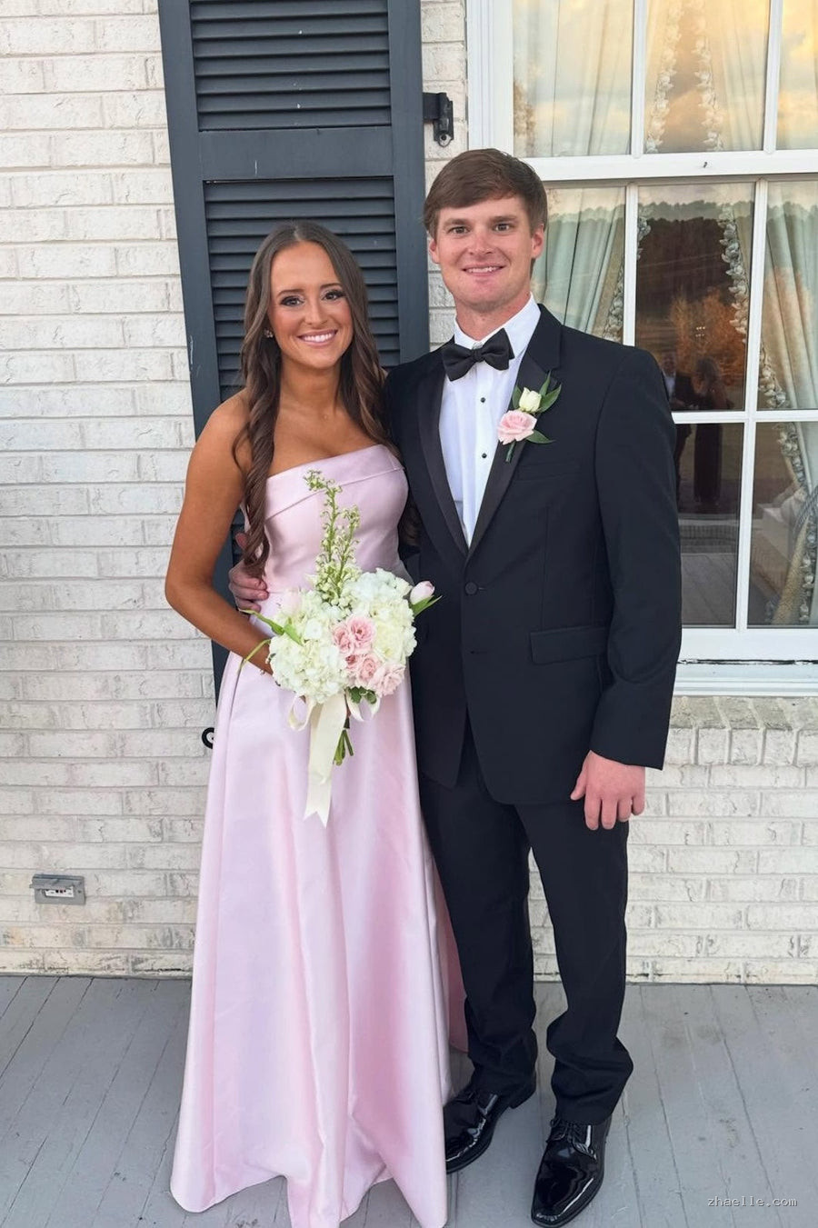 Strapless Light Pink Bridesmaid Dress with Pockets - Zhaelle formal gown