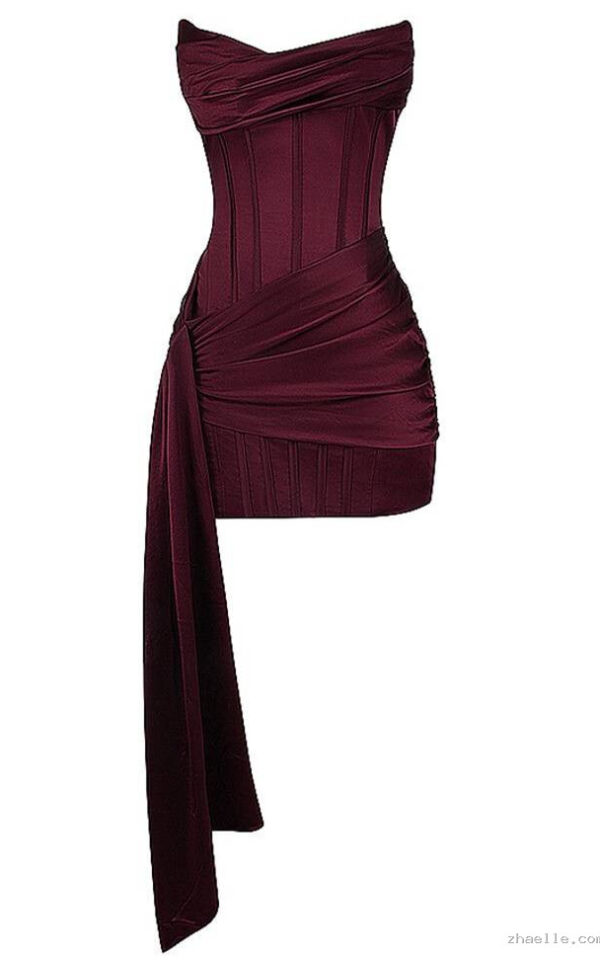 Strapless Mulberry Draped Corset Short Dress - Zhaelle formal gown