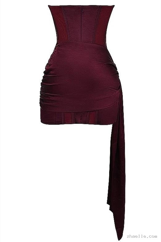 Strapless Mulberry Draped Corset Short Dress - Zhaelle formal gown
