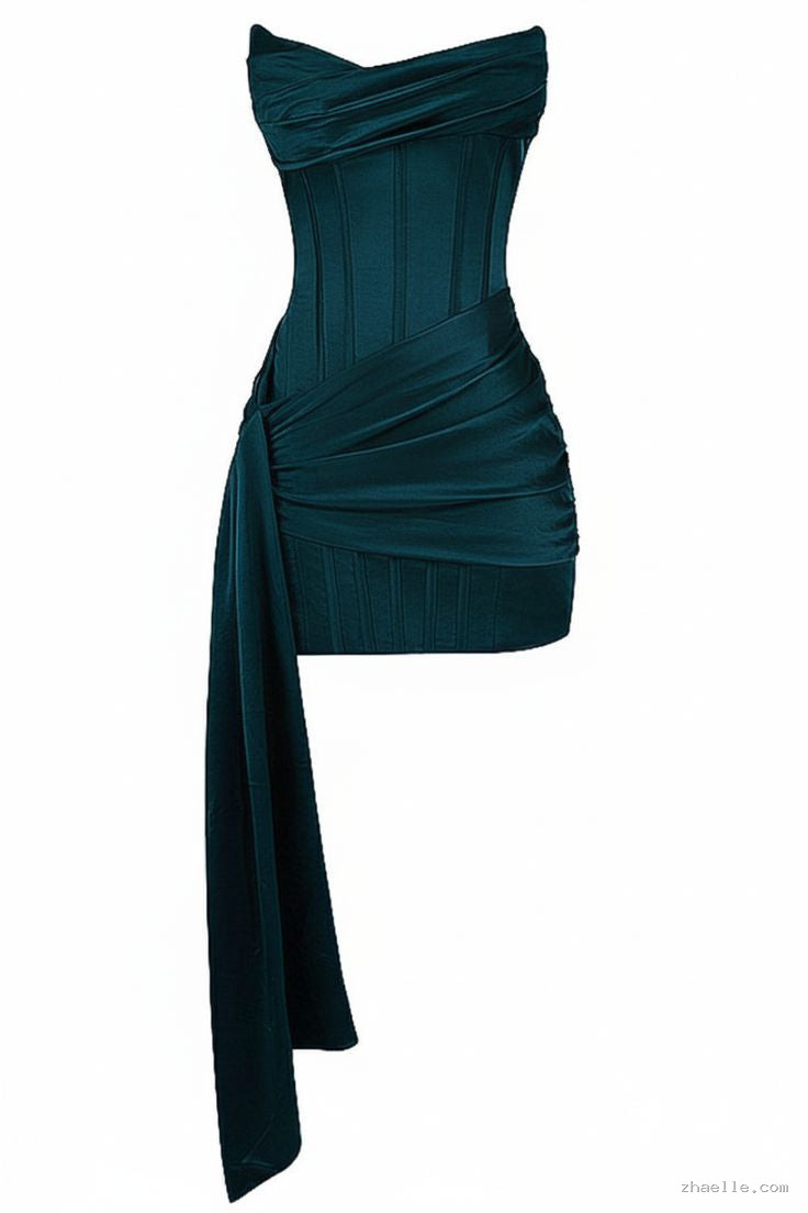 Strapless Mulberry Draped Corset Short Dress - Zhaelle formal gown