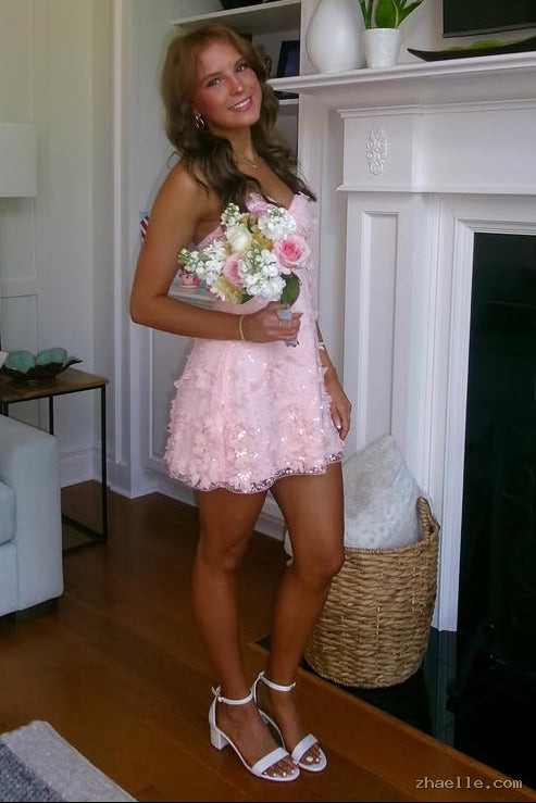 Sweetheart Floral Lace A-Line Mini Dress - Zhaelle formal gown