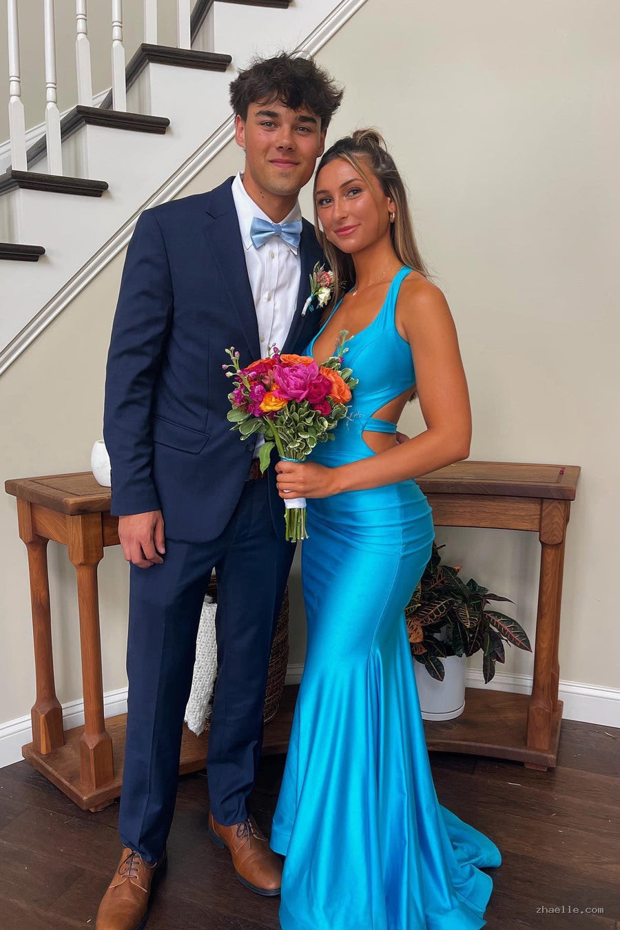 V-neck Open Back Ruched Mermaid Graduation Dress Formal Dresses Long - Zhaelle formal gown