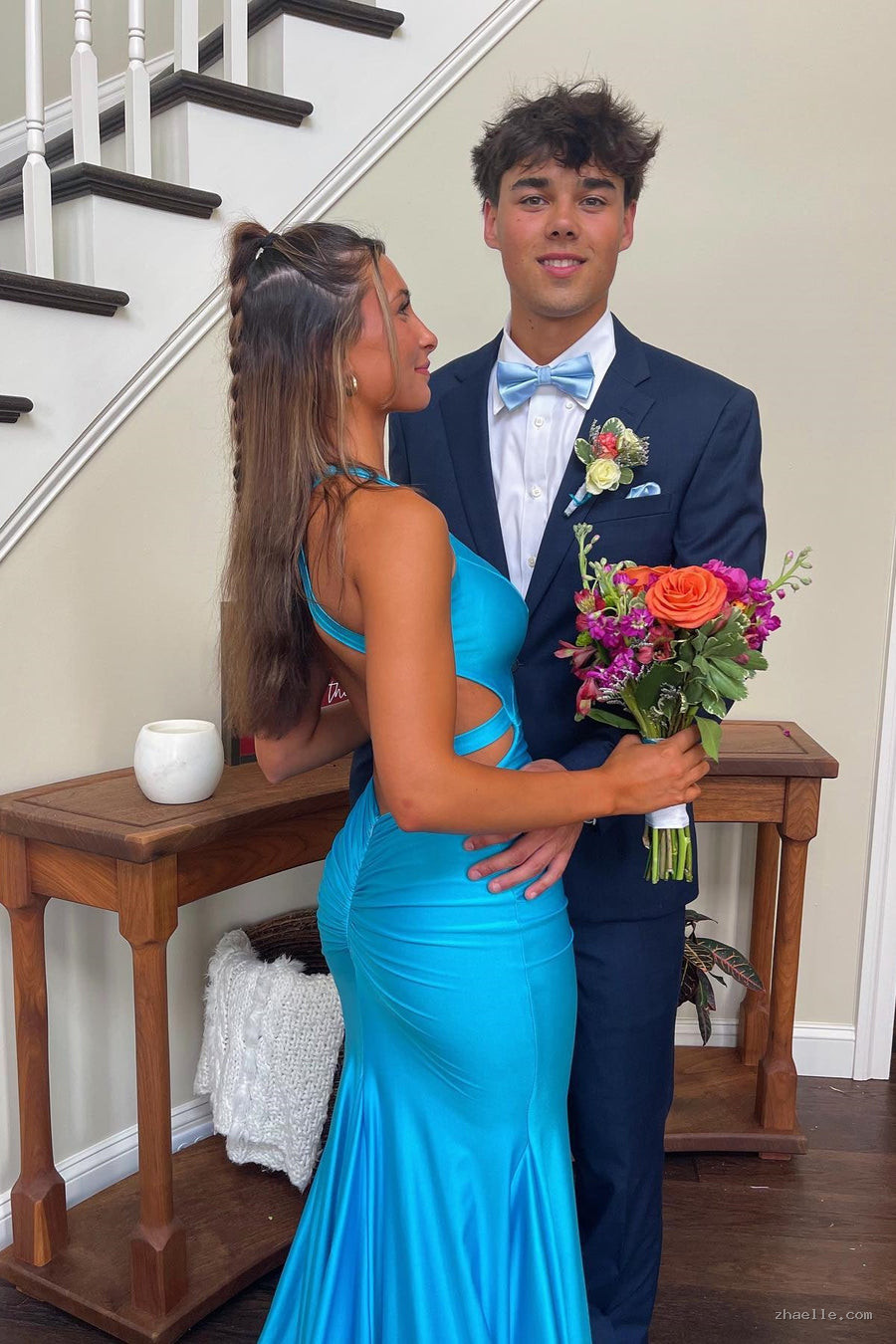 V-neck Open Back Ruched Mermaid Graduation Dress Formal Dresses Long - Zhaelle formal gown