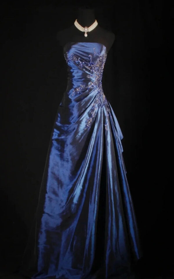 Vintage Ball Gown Strapless Navy Blue Beaded Long Prom Dresses Formal Evening Dress - Zhaelle formal gown