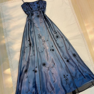 Vintage Blue Gradient Empire Prom Dresses Backless Romantic Beaded Evening Dresses - Zhaelle formal gown