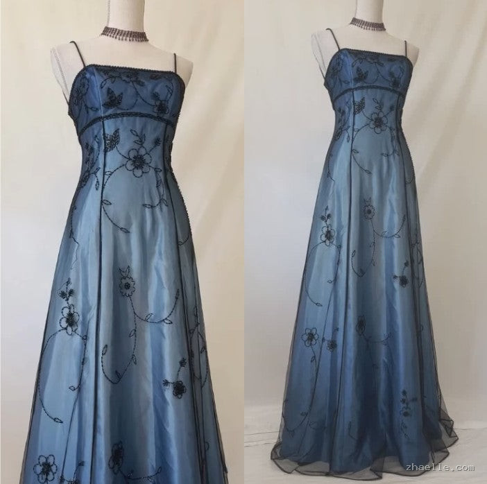 Vintage Blue Gradient Empire Prom Dresses Backless Romantic Beaded Evening Dresses - Zhaelle formal gown