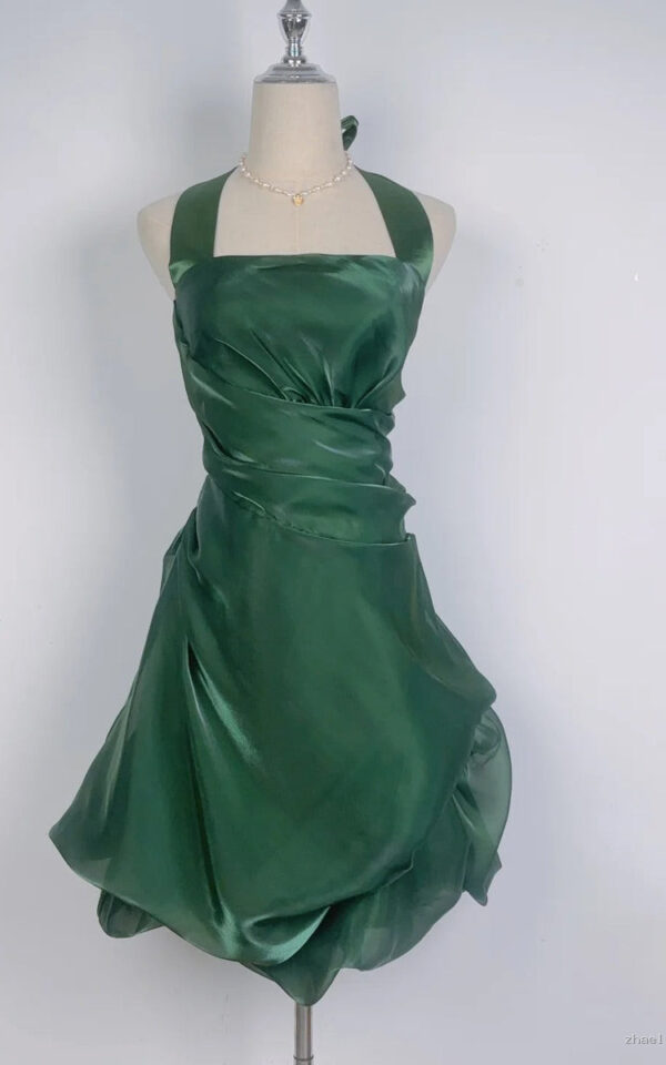 Vintage Green Halter Neck Mini Dress Short Party Gown - Zhaelle formal gown