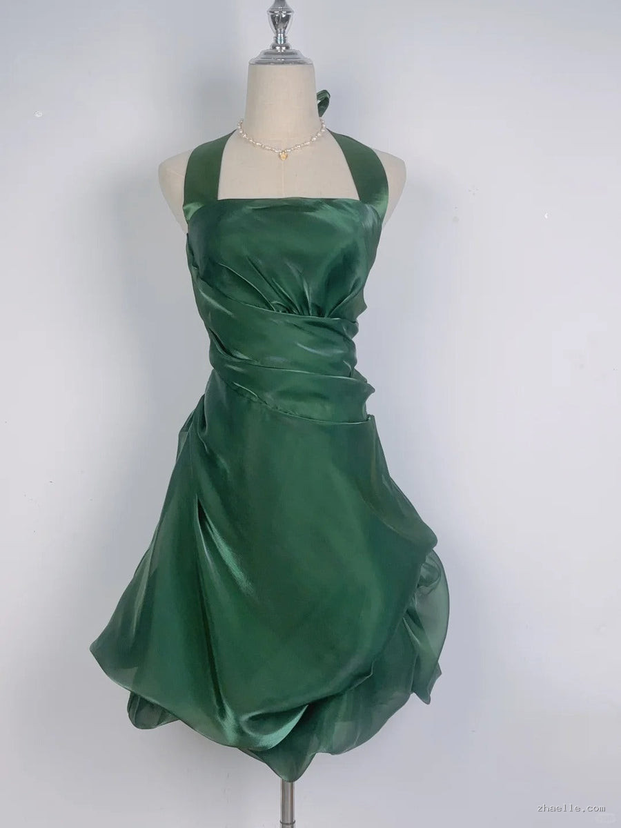Vintage Green Halter Neck Mini Dress Short Party Gown - Zhaelle formal gown