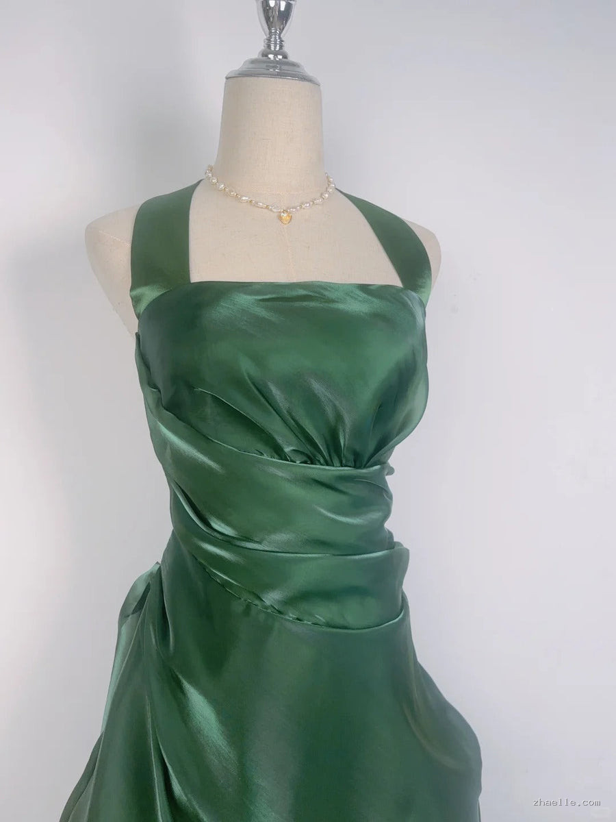 Vintage Green Halter Neck Mini Dress Short Party Gown - Zhaelle formal gown